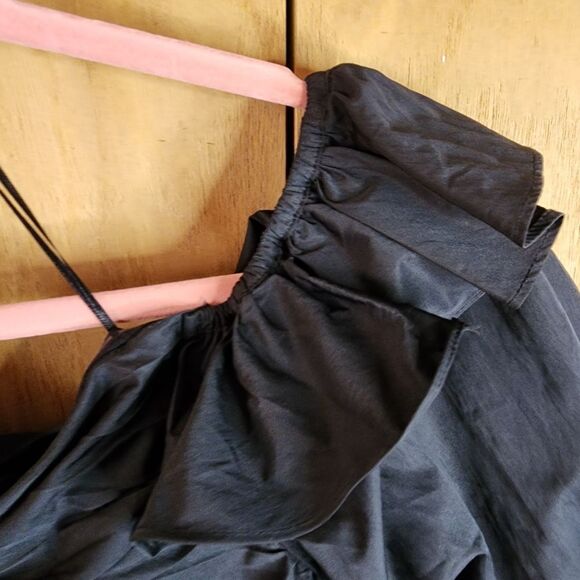 Prabal Gurung Black Off Shoulder Ruched Bodice Fit Flare Knee Length Dress Sz14 - Picture 7 of 10